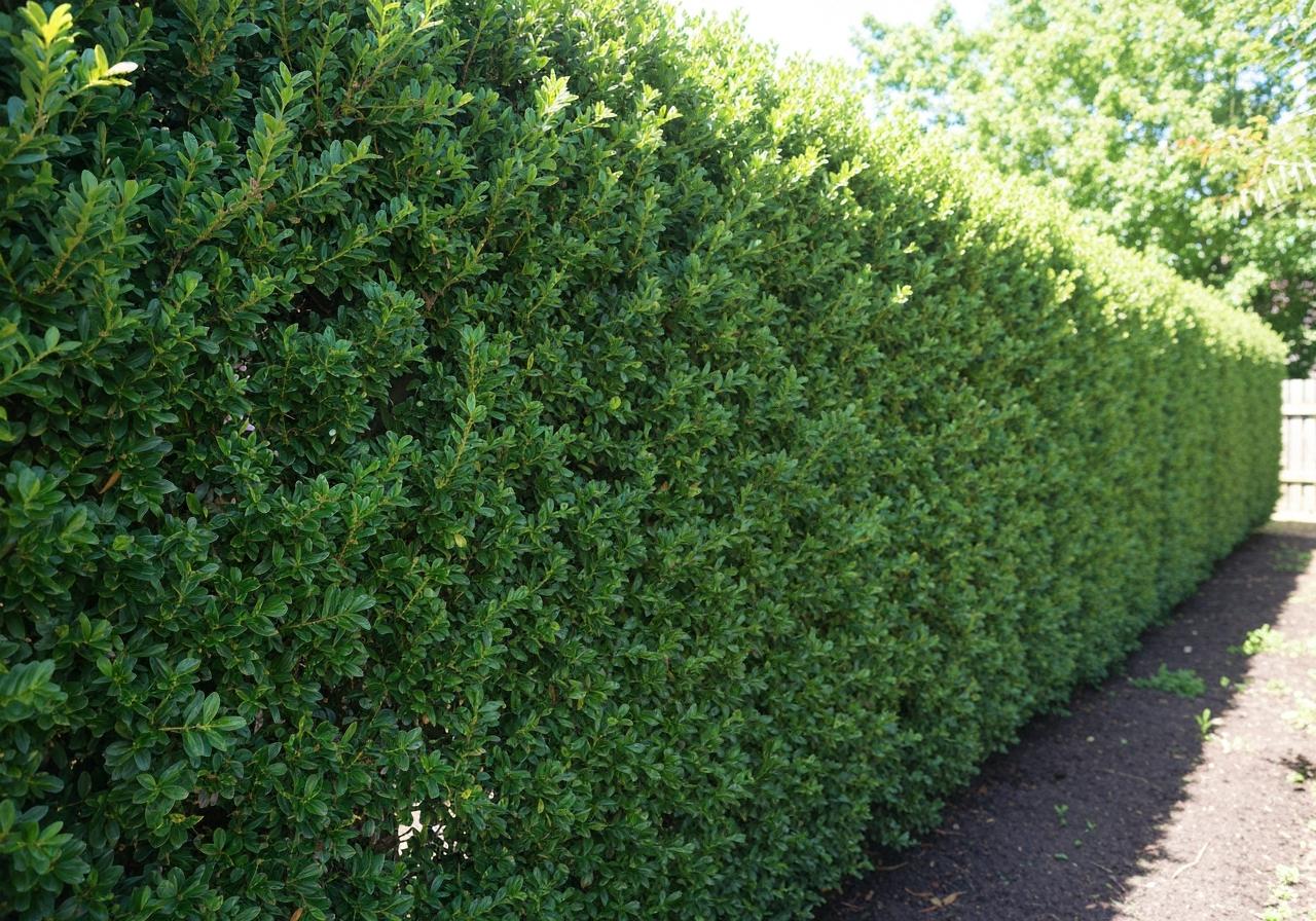 Haie de laurier-cerise dense et verte en jardin