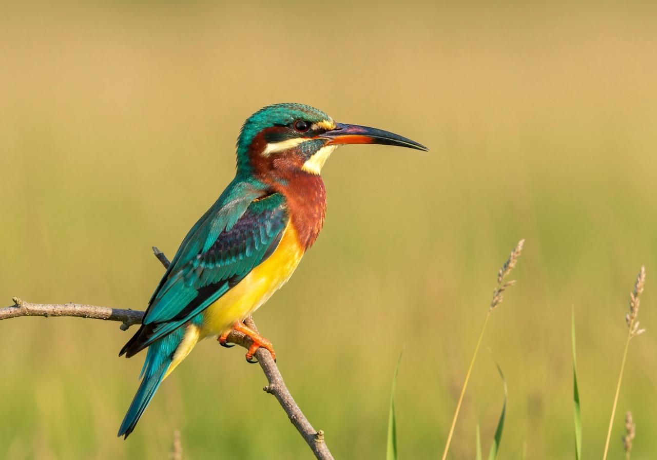 Guêpier d'Europe coloré perché sur branche fine
