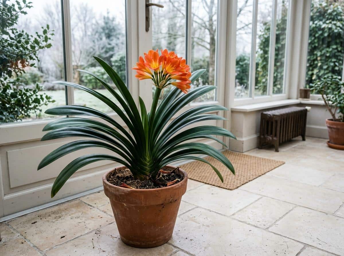 Clivia posé dans une véranda fraîche près d'une fenêtre