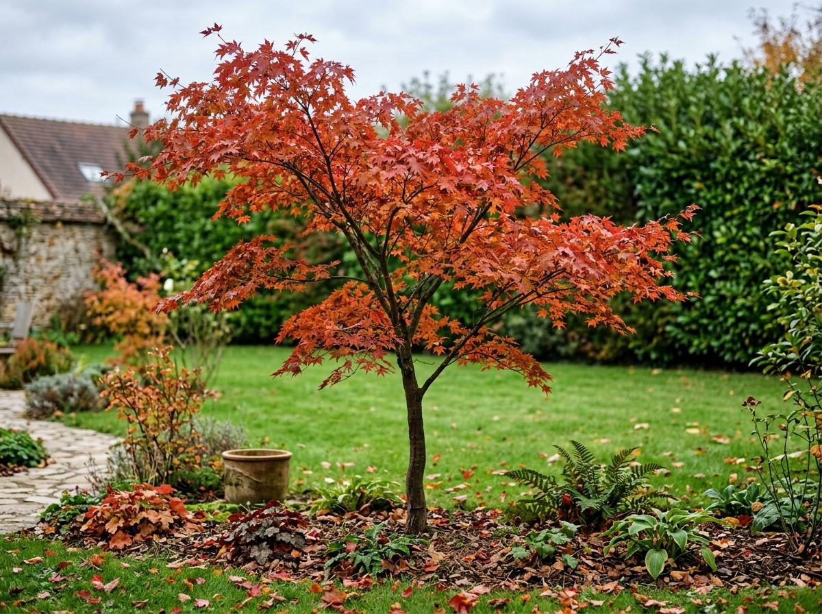 Érable du Japon au feuillage rouge d'automne