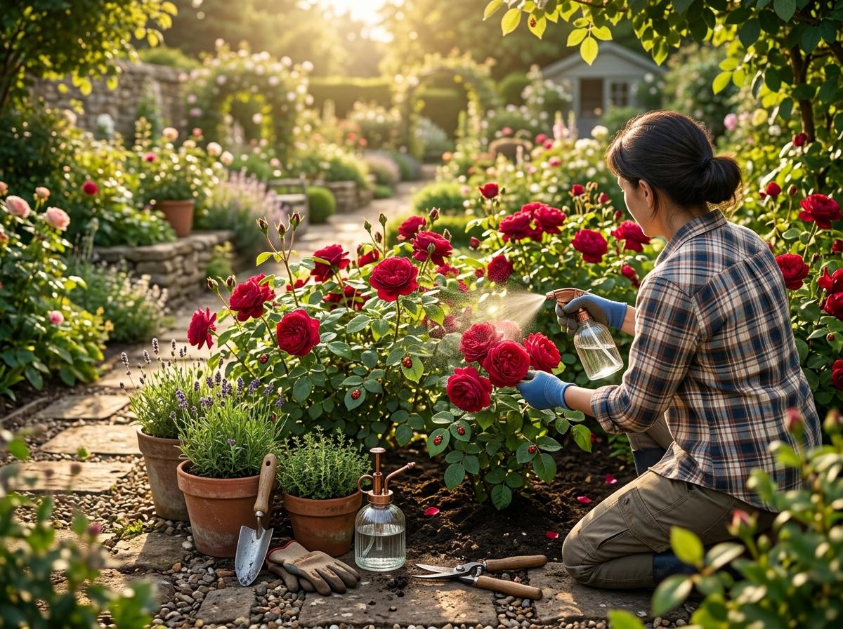 Quel est un anti-pucerons naturel efficace pour les rosiers ?
