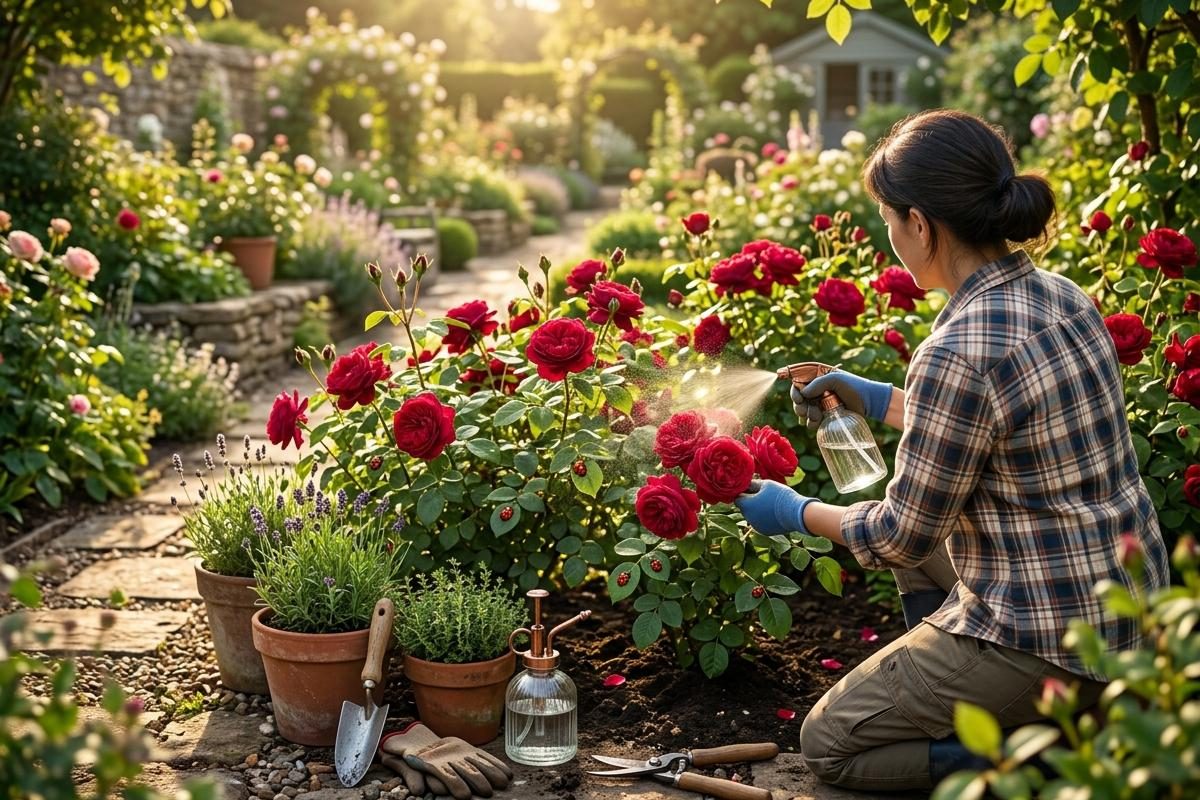 Quel est un anti-pucerons naturel efficace pour les rosiers ?